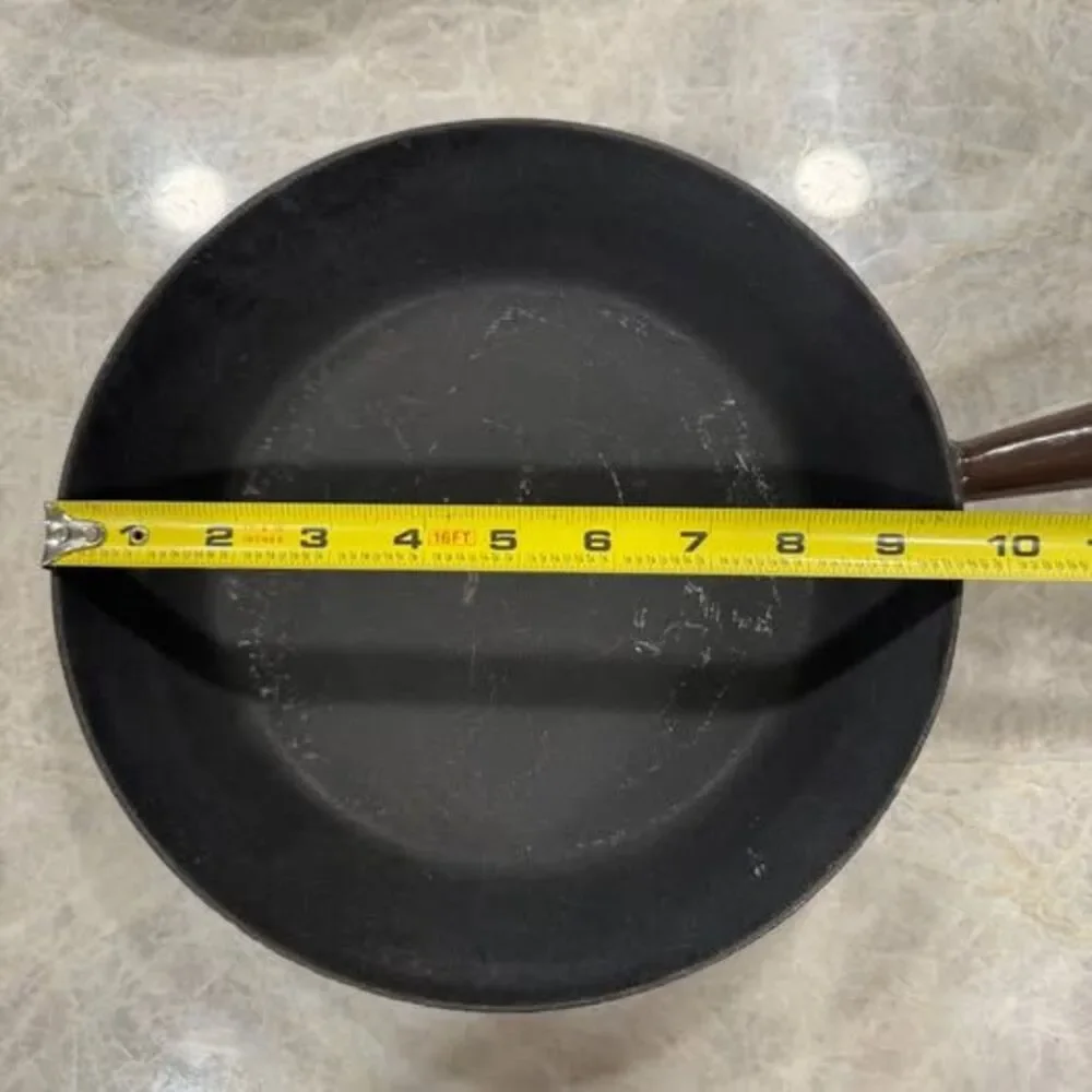 Vintage Le Creuset #24 Brown Cast Iron Enamel Wood Handle Skillet Fry Pan